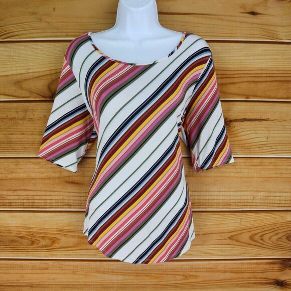 Apt. 9 Tops - Apt. 9 Shirt Round Neck Blouse Womens Sz L Multicolor Striped Short (1/2) Sleeve